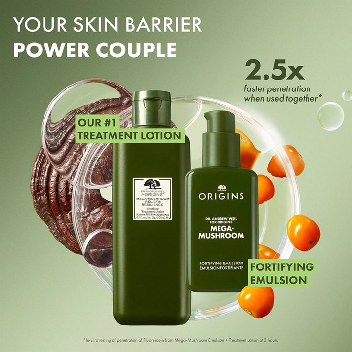 Origins Mega-Mushroom Relief & Resilience Soothing Treatment Lotion 200 ml rauhoittava hoitoneste vihreässä pullossa