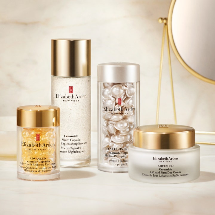 Elizabeth Arden Advanced Ceramide Capsules 60 kpl elvyttävä silmänympärysseerumi kultaisina kapseleina osana ihonhoitosarjaa.