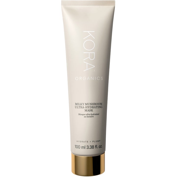 Kora Organics Milky Mushroom Ultra-Hydrating Mask 100 ml kosteuttava kasvonaamio beigessä tuubissa kultakorkilla.