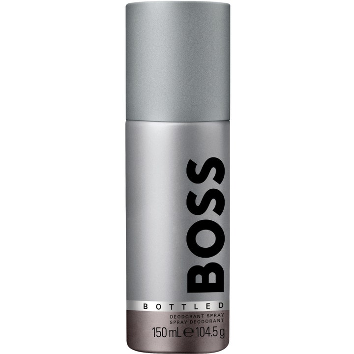 Hugo Boss Bottled 150 ml deodoranttisuihke antaa raikkautta harmaassa metallinhohtoisessa pullossa.
