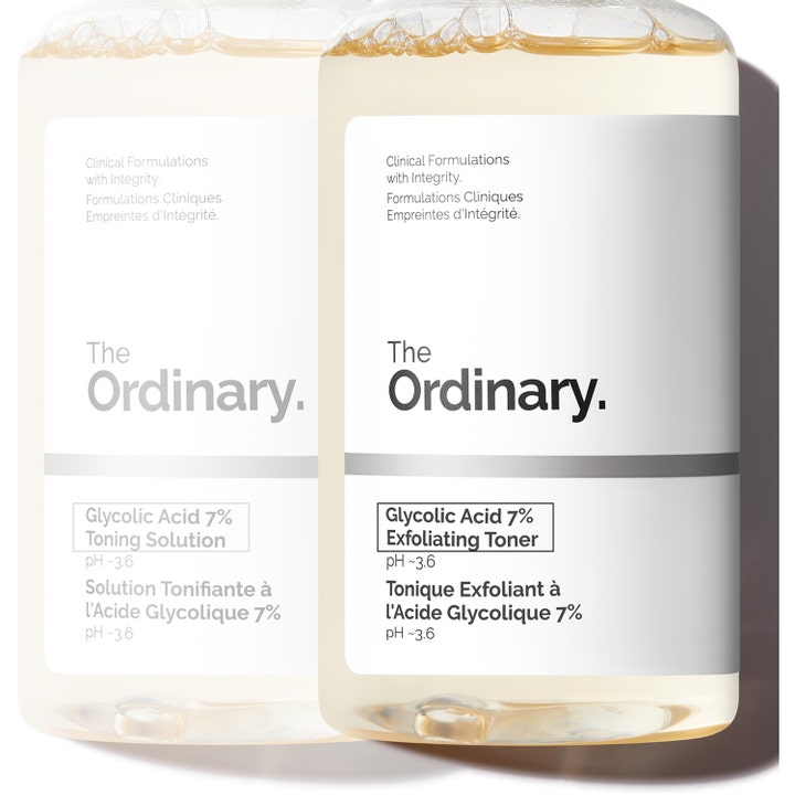 The Ordinary Glycolic Acid 7% Exfoliating Toner 240 ml kuoriva kasvovesi kirkkaassa muovipullossa.