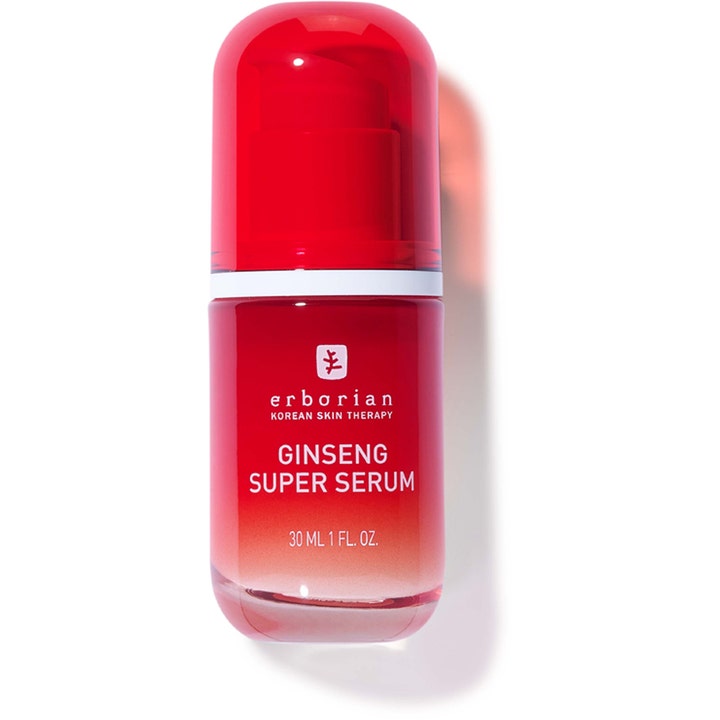 Erborian Ginseng Super Serum 30 ml silottava kasvoseerumi punaisessa liukuvärjätyssä lasipullossa