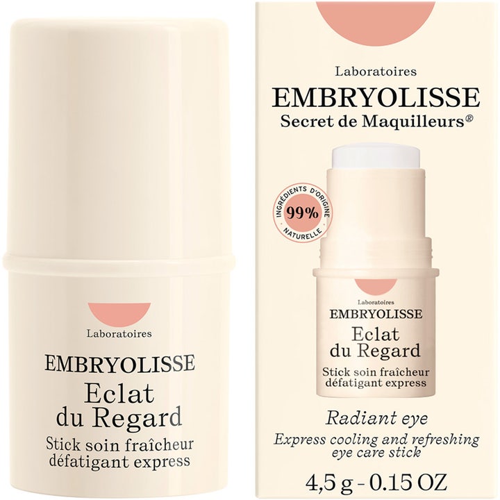 Embryolisse Radiant Eye 4,5 g kirkastava silmänympäryspuikko vaaleassa hylsyssä ja pakkauksessa.