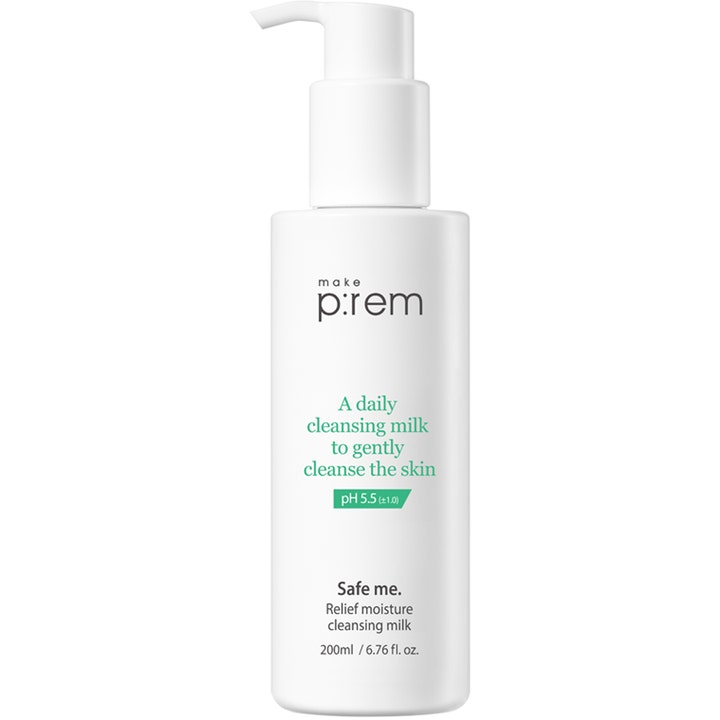 Make P:rem Safe me. Relief Moisture Cleansing Milk 200 ml hellävarainen puhdistusmaito valkoisessa pumppupullossa