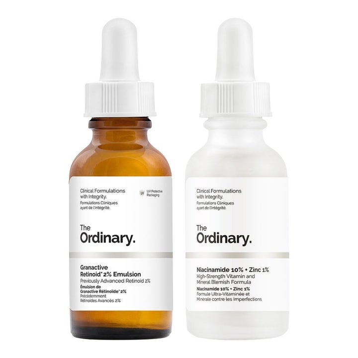 The Ordinary Granactive Retinoid ja Niacinamide 30 ml seerumit uudistavat ihoa ruskeassa ja huurteisessa lasipullossa.