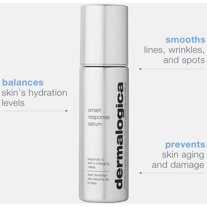 Dermalogica Smart Response Serum kosteuttava seerumi hopeisessa pullossa joka silottaa juonteita ja tasapainottaa ihoa.