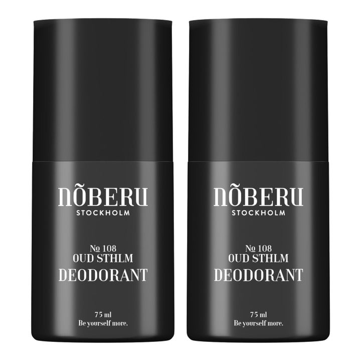 Nõberu No 108 Oud STHLM Deodorant 75 ml raikkautta antava deodorantti kahdessa mustassa sylinteripakkauksessa