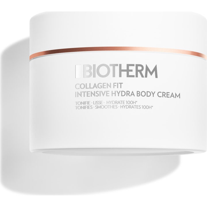 Biotherm Collagen Fit Intensive Hydra Body Cream 200 ml kiinteyttävä vartalovoide valkoisessa purkissa kuparisella raidalla.
