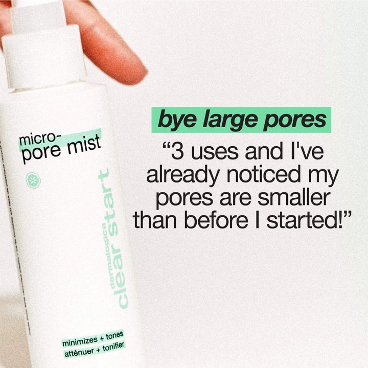 Dermalogica Clear Start Micro-Pore Mist 118 ml supistava kasvovesi ja graafinen teksti bye large pores.