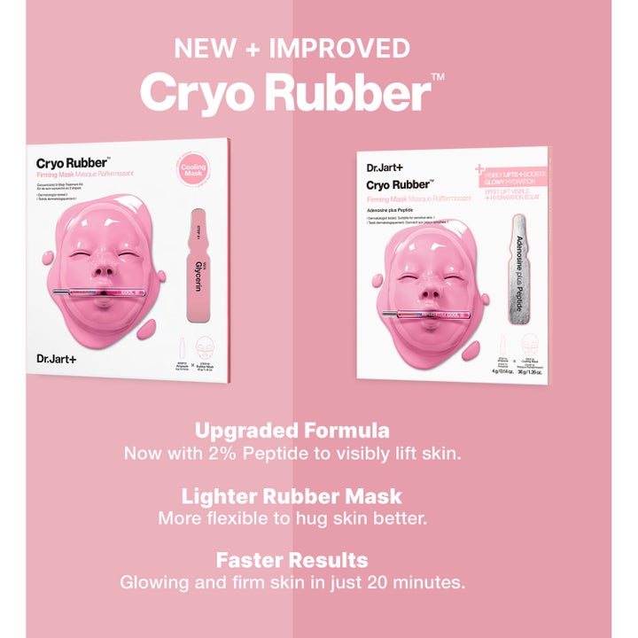 Dr.Jart+ Cryo Rubber Firming Mask 36 g kiinteyttävä kasvonaamio esittelee uuden pakkauksen ja koostumuksen.