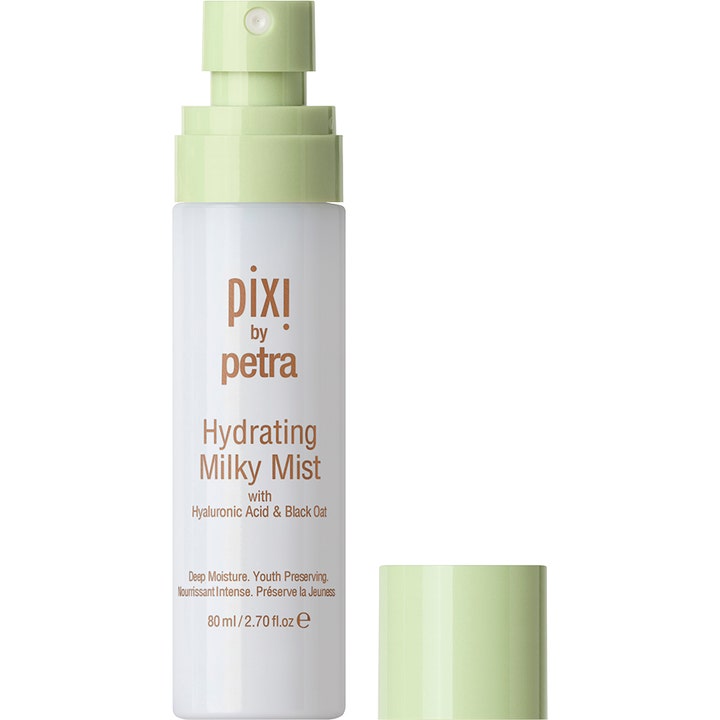 Pixi Hydrating Milky Mist 80 ml kosteuttava kasvosuihke hyaluronihapolla valkoisessa pullossa vaaleanvihreällä pumpulla
