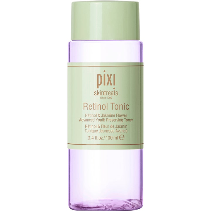 Pixi Retinol Tonic 100 ml ihoa uudistava kasvovesi lila neste läpinäkyvässä pullossa vihreällä korkilla