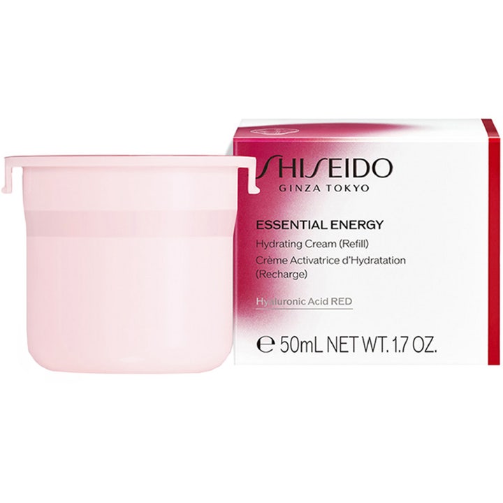Shiseido Essential Energy Hydrating Cream 50ml kosteuttava kasvovoide täyttöpakkaus vaaleanpunainen astia ja valkoinen kotelo