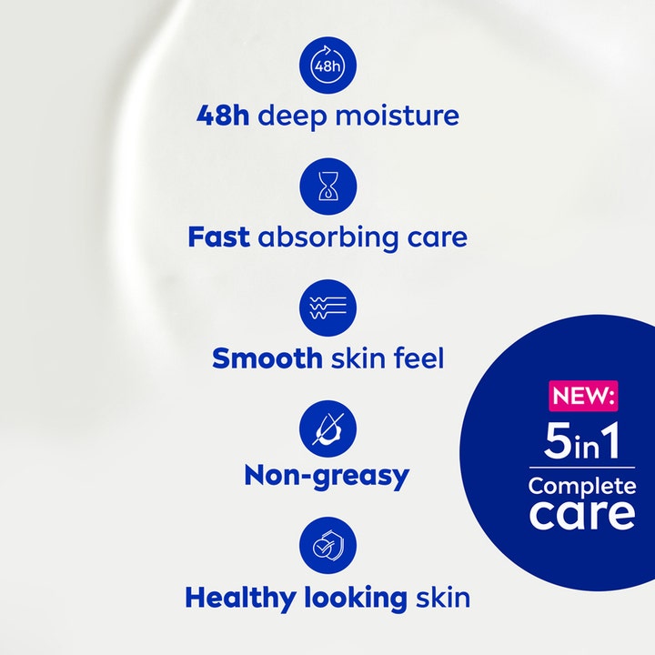 NIVEA Express Hydration Body Lotion 400 ml vartalovoide, 5in1-hoito tarjoaa 48h syväkosteutusta ja nopean imeytymisen.