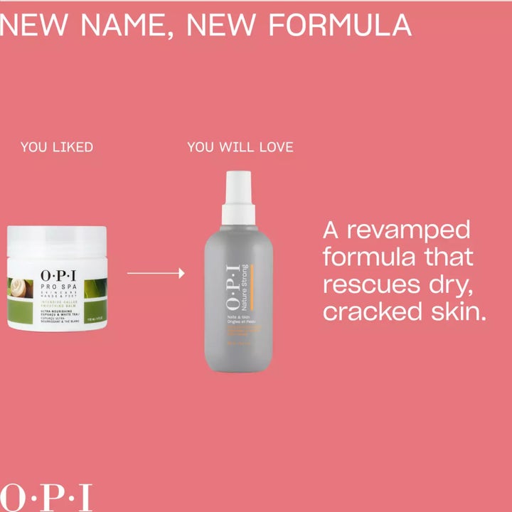 OPI Nature Strong Soft & Gone Callus Softener 250 ml uudistunut jalkasuihke harmaassa pullossa kuivalle iholle