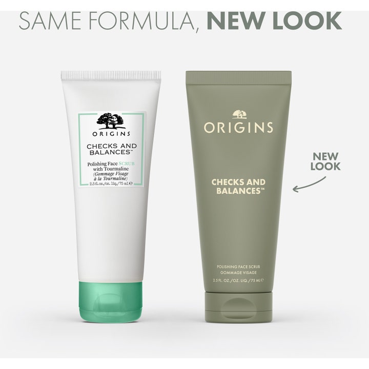 Origins Checks and Balances Polishing Face Scrub 75 ml kirkastava kasvokuorinta vertaa vanhaa ja uutta pakkausta.