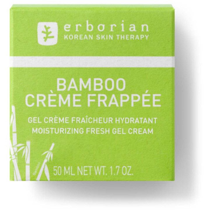 Erborian Bamboo Crème Frappée 50 ml kosteuttava geelivoide vihreässä pahvipakkauksessa, jossa on bambukuvia.