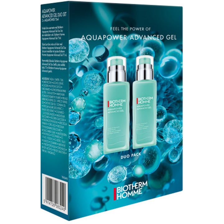 Biotherm Homme Aquapower Advanced Gel 2 x 75 ml kosteuttava kasvogeeli kahdessa turkoosissa pumppupullossa